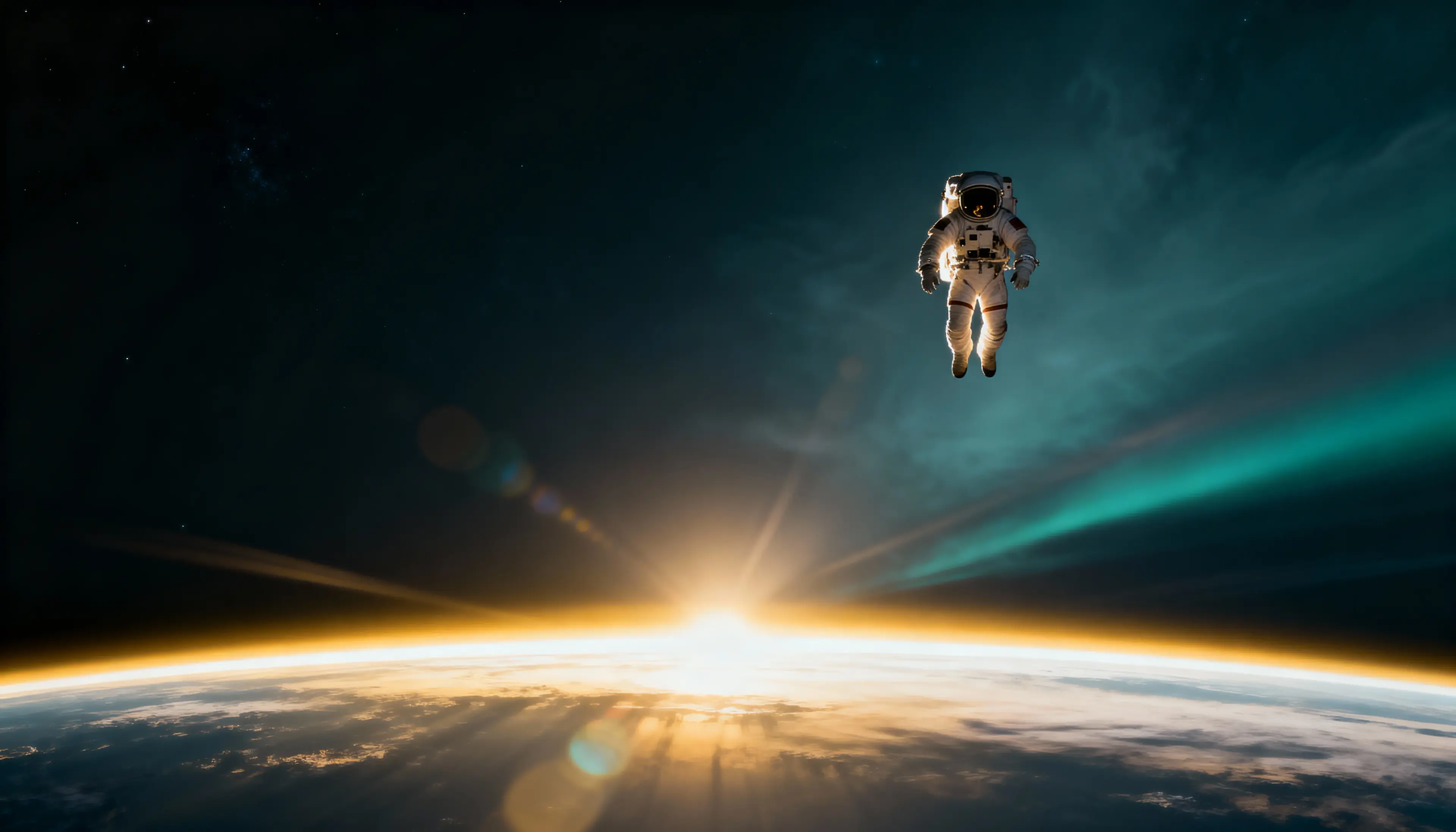 Dijital ekosistem derinliğini simgeleyen uzay boşluğundaki astronot görseli